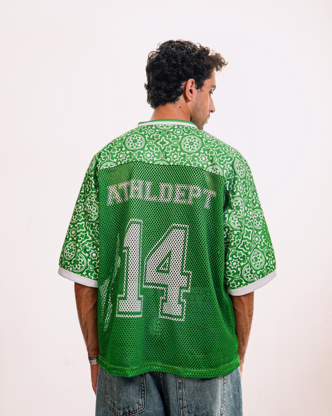 Pakola Green jersey — back with ATHL DEPT 14, studio